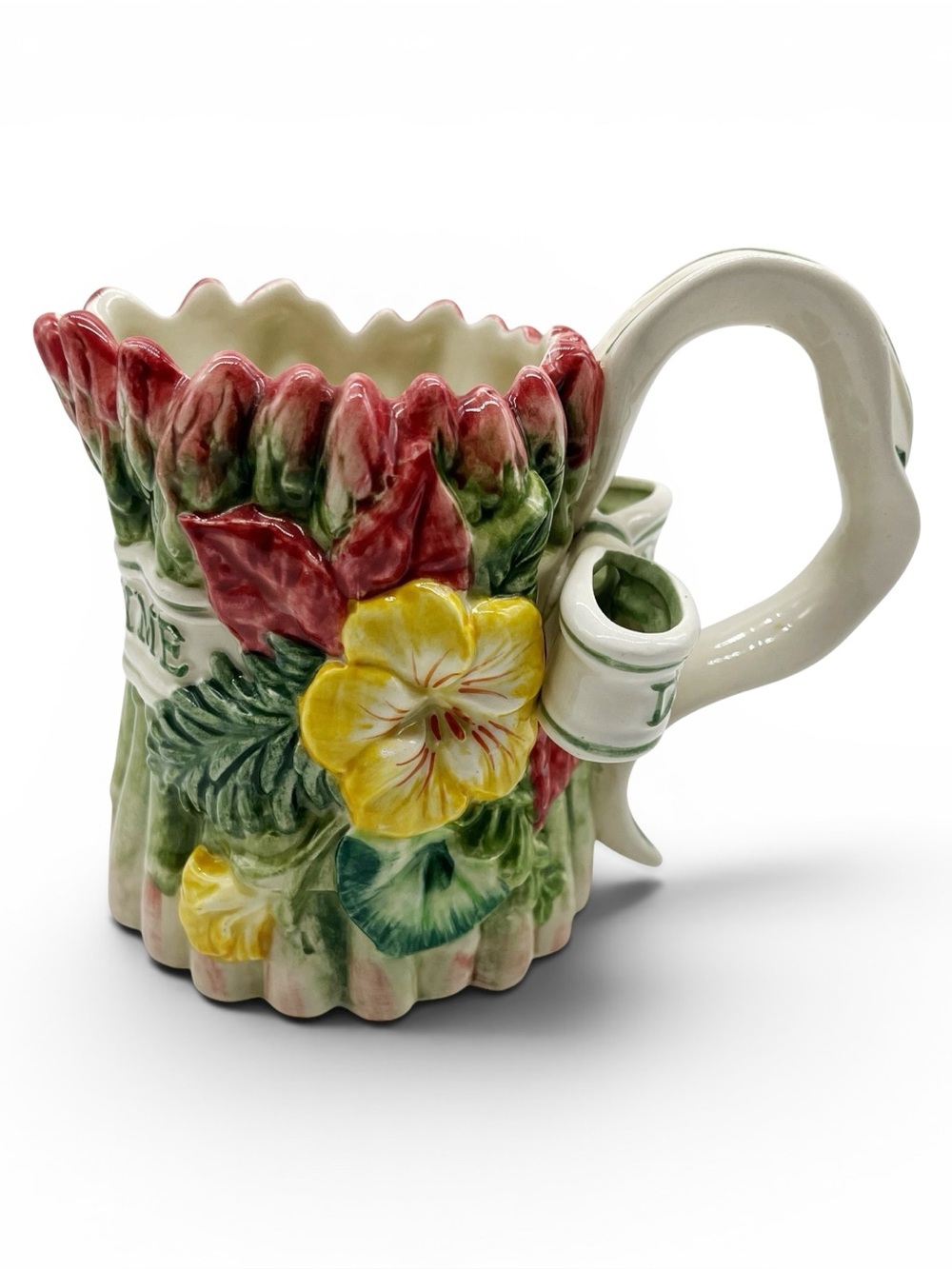 VTG ‘96 Fritz & Floyd Herbs Sage Dill Thyme Bow Creamer Sm Pitcher 5.25”L 4.25”T